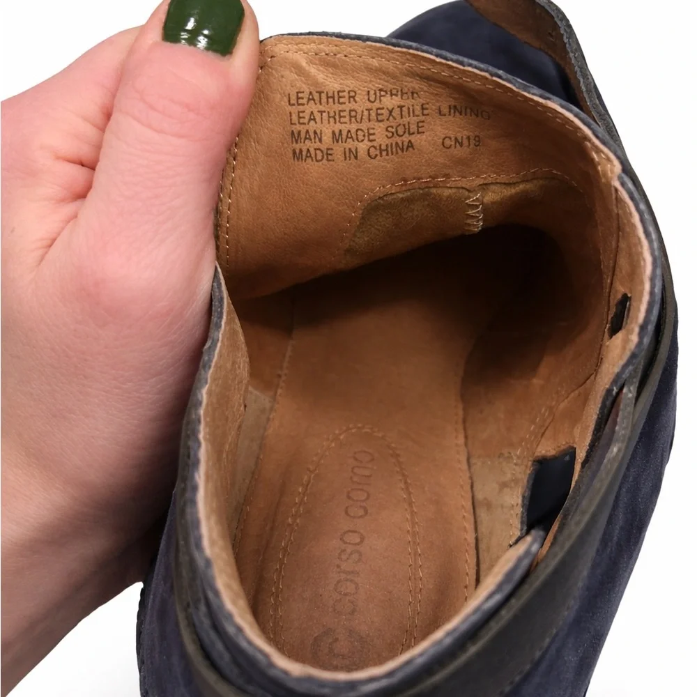 Corso Como Navy Blue Suede Ankle Booties Block Heel Buckle Strap Size 7.5 - Picture 5 of 5